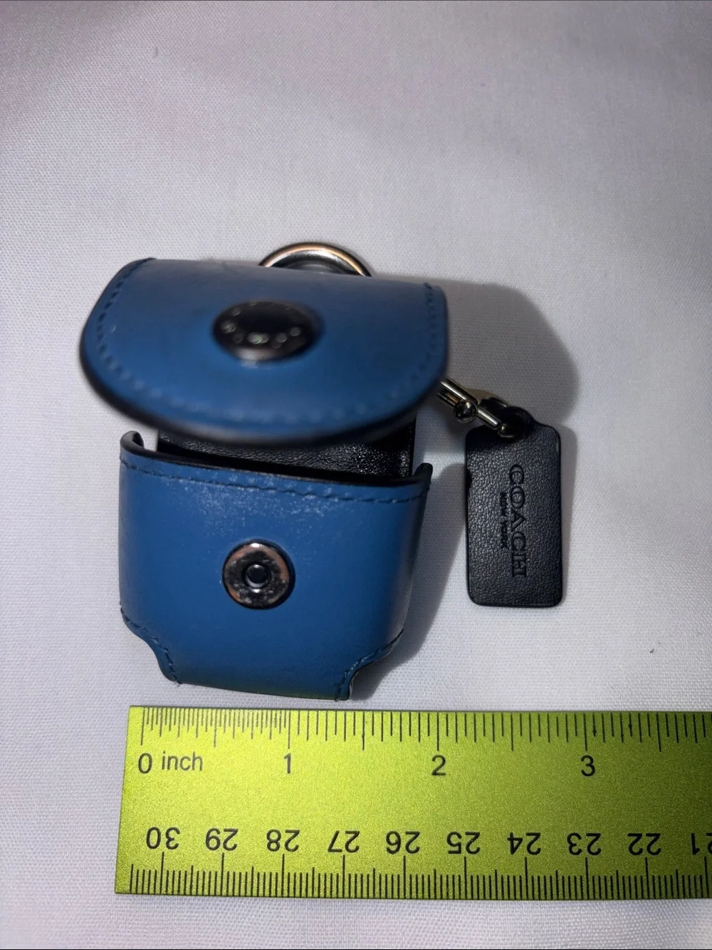 Coach Blue Leather AirPods first generation case &Keychain with Black Tag